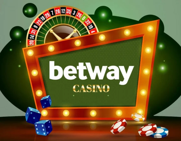 Betway Casino marquee sign with a roulette wheel, dice and chips